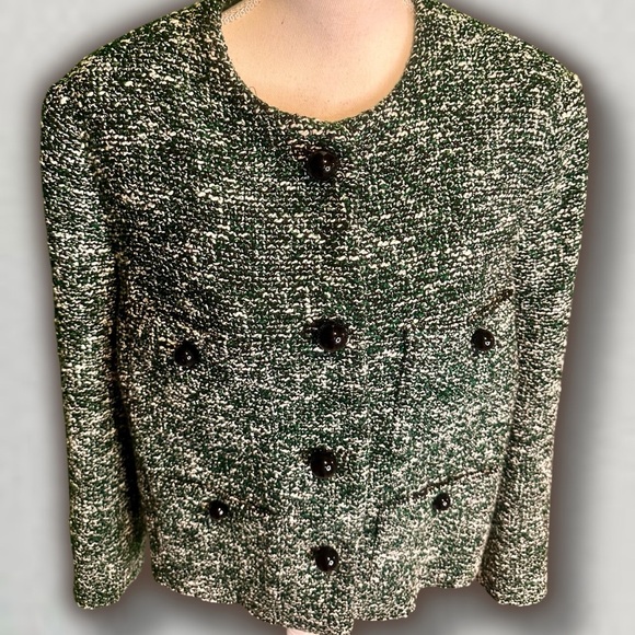 NWOT Mango Tweed Jacket with Buttons in Green & Black Women’s Plus Size 2XL - Picture 7 of 16